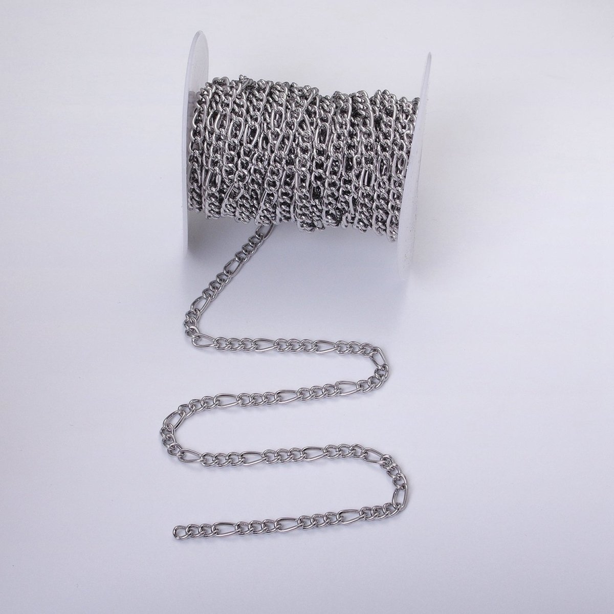 16K Gold Plated 5.3mm Figaro Unfinished Chain by Yard in Gold & Silver | ROLL-1233 ROLL-1234 Clearance Pricing