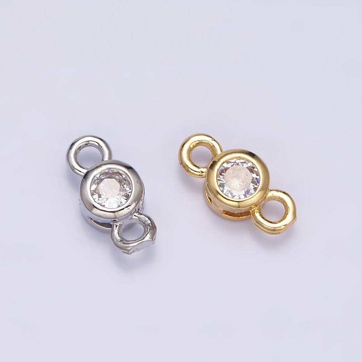 16K Gold Filled 5.5mm, 4.2mm Clear CZ Bezel Round Connector in Gold & Silver | Y-894~Y-895