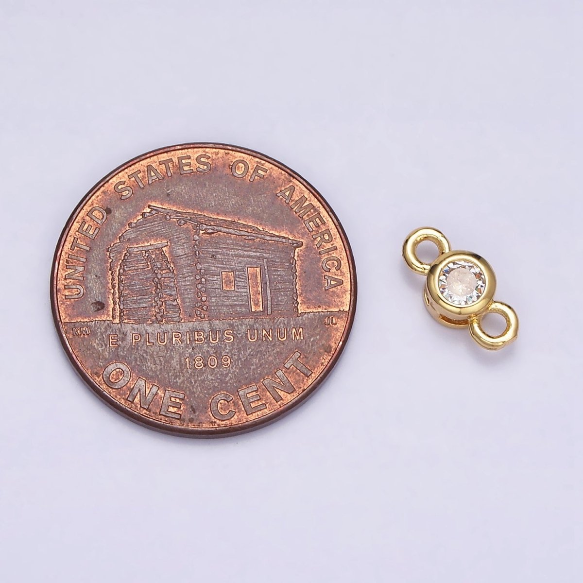 16K Gold Filled 5.5mm, 4.2mm Clear CZ Bezel Round Connector in Gold & Silver | Y-894~Y-895