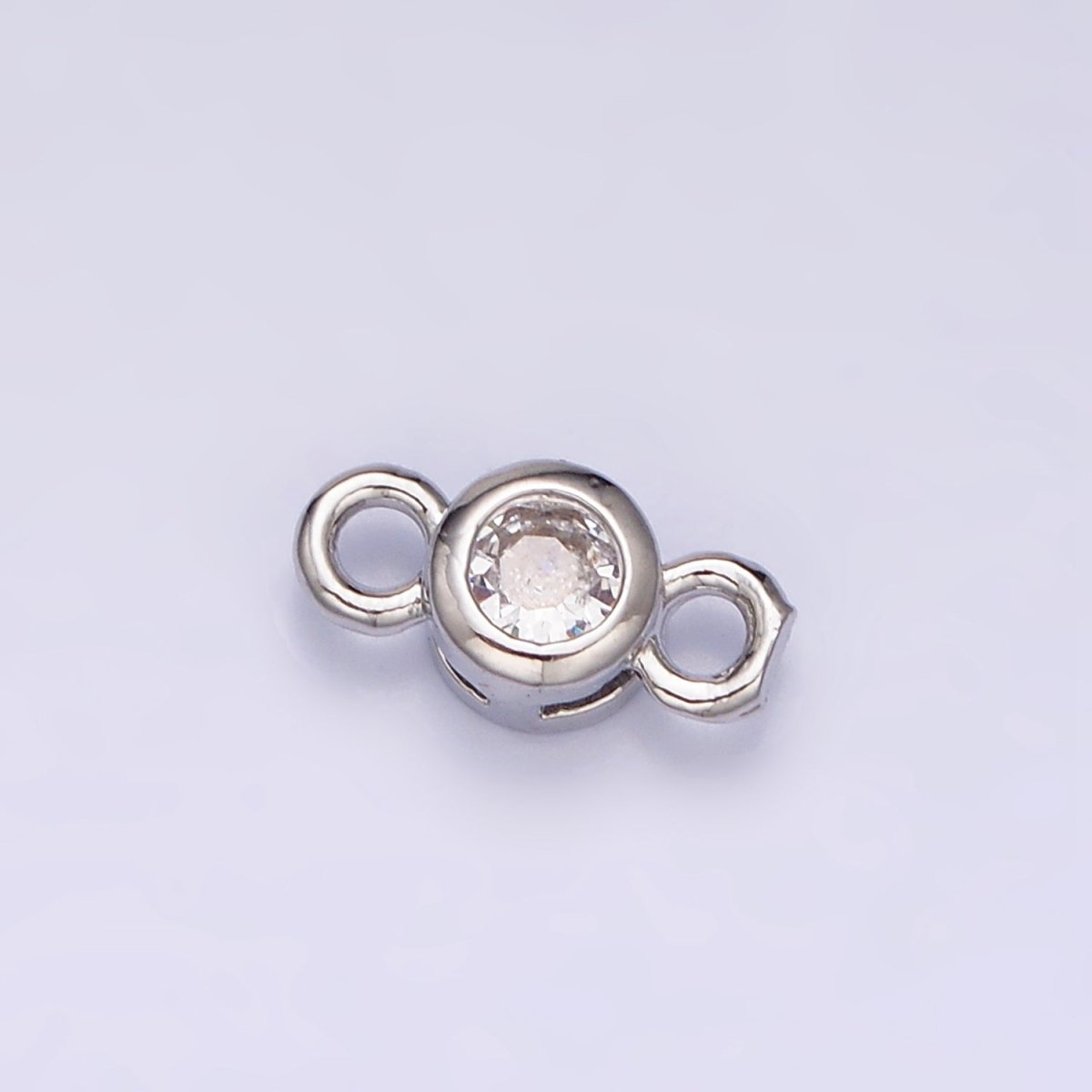 16K Gold Filled 5.5mm, 4.2mm Clear CZ Bezel Round Connector in Gold & Silver | Y-894~Y-895