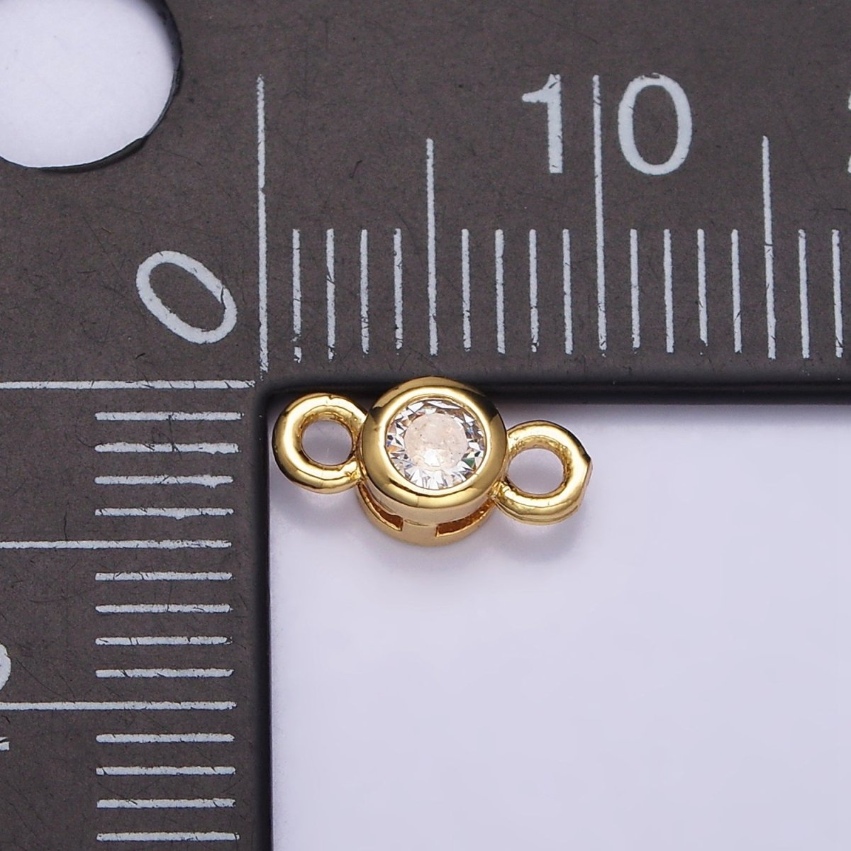 16K Gold Filled 5.5mm, 4.2mm Clear CZ Bezel Round Connector in Gold & Silver | Y-894~Y-895