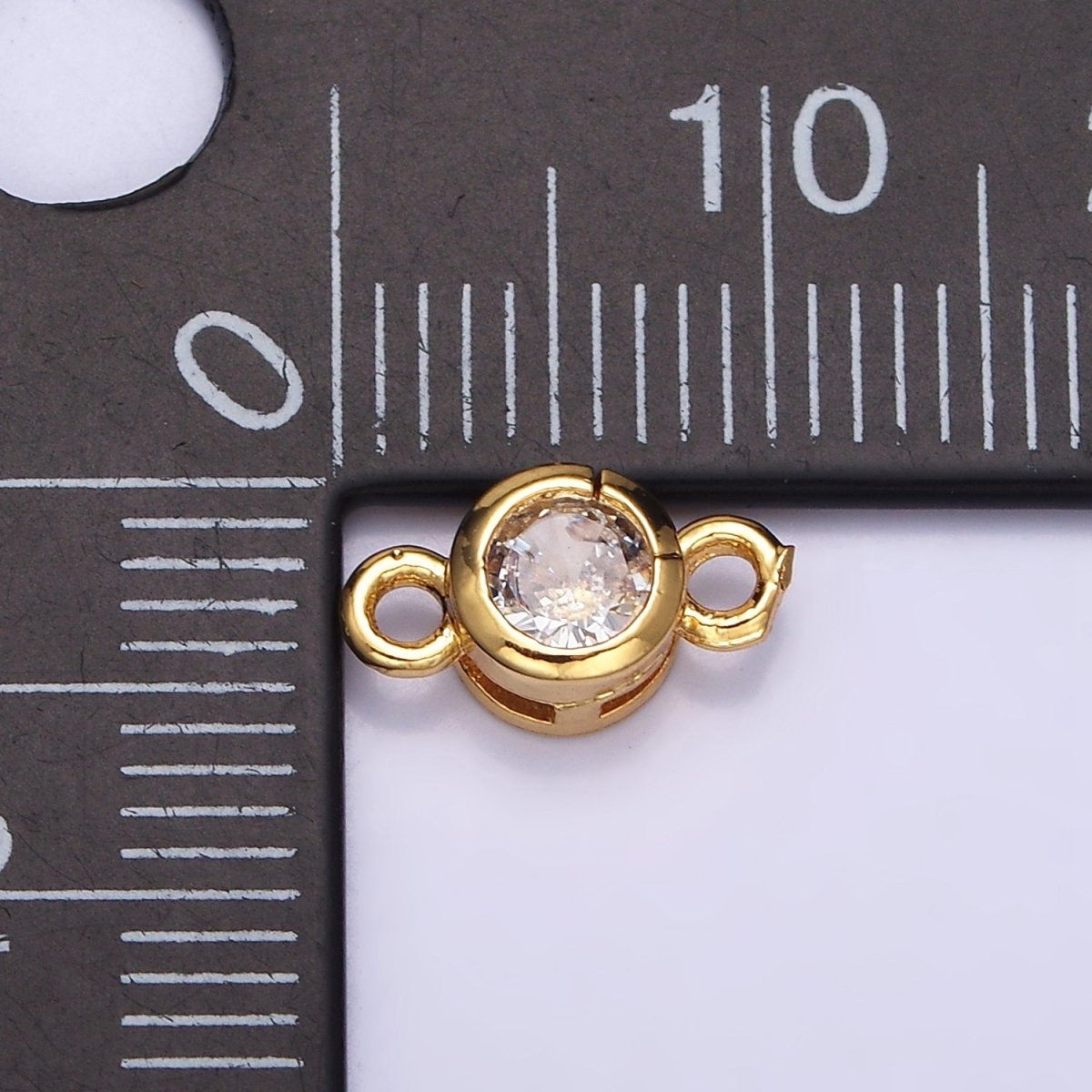 16K Gold Filled 5.5mm, 4.2mm Clear CZ Bezel Round Connector in Gold & Silver | Y-894~Y-895