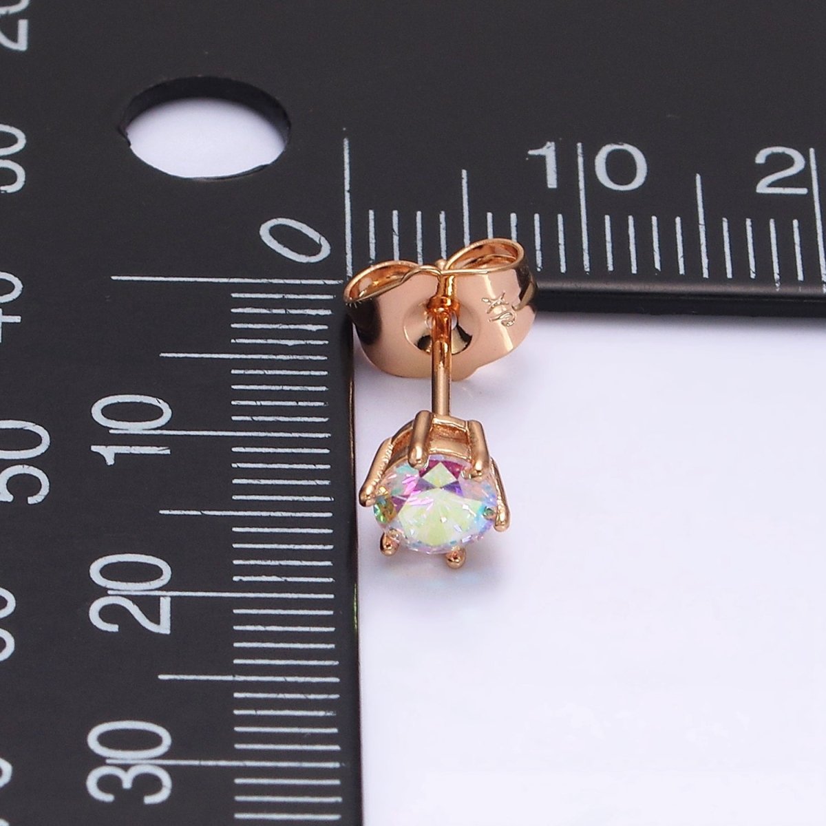 16K Gold Filled 6mm Round Iridescent AB CZ Stud Earrings | AE816 - DLUXCA