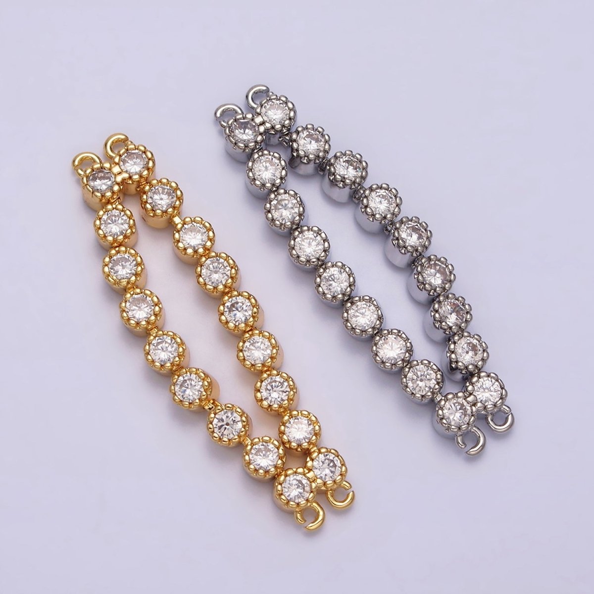 16K Gold Filled 73mm Double Clear Round CZ Connector in Gold & Silver | Y-884
