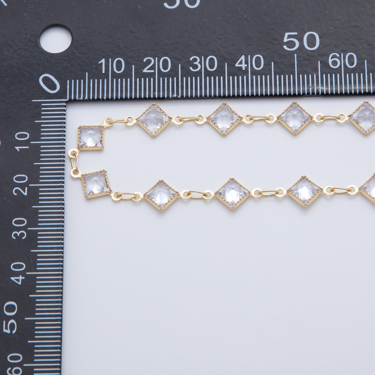 16K Gold Filled 7.5mm Clear Multifaceted Rhombus Link Unfinished Chain by Yard | Roll - 1602 - DLUXCA