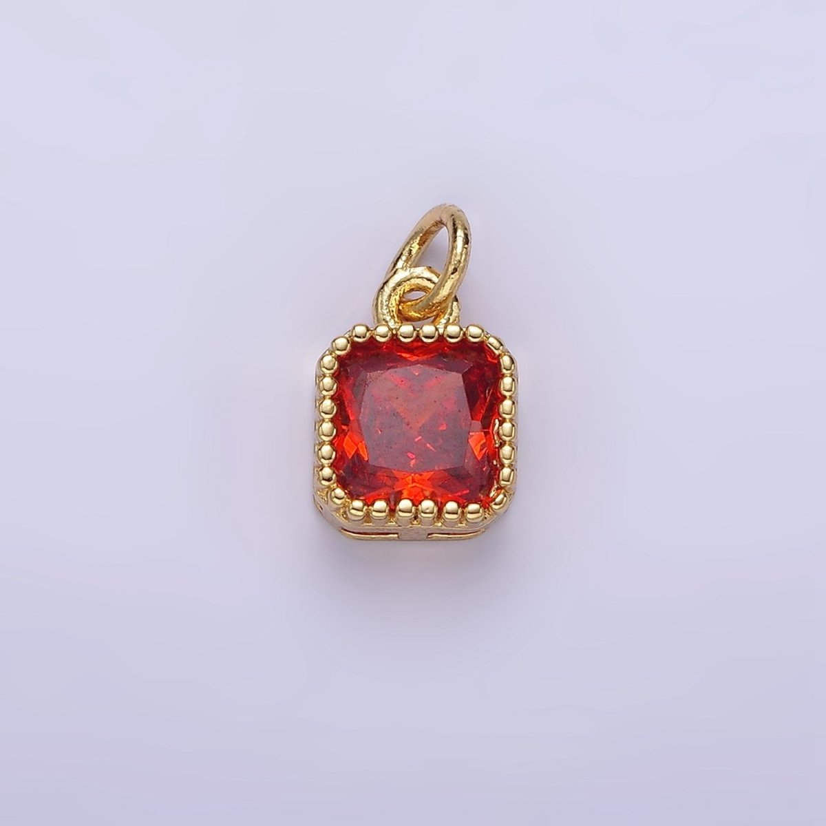 16K Gold Filled 7.5mm Multifaceted Birthstone CZ Square Personalized Charm | N1047 - N1055