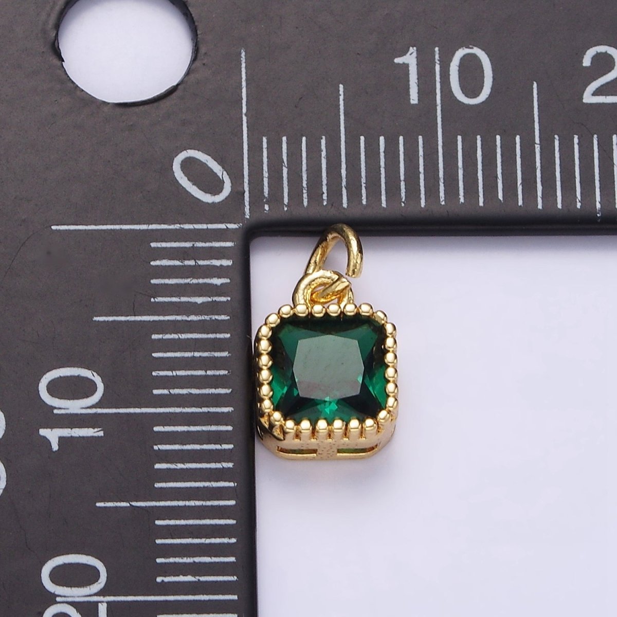16K Gold Filled 7.5mm Multifaceted Birthstone CZ Square Personalized Charm | N1047 - N1055