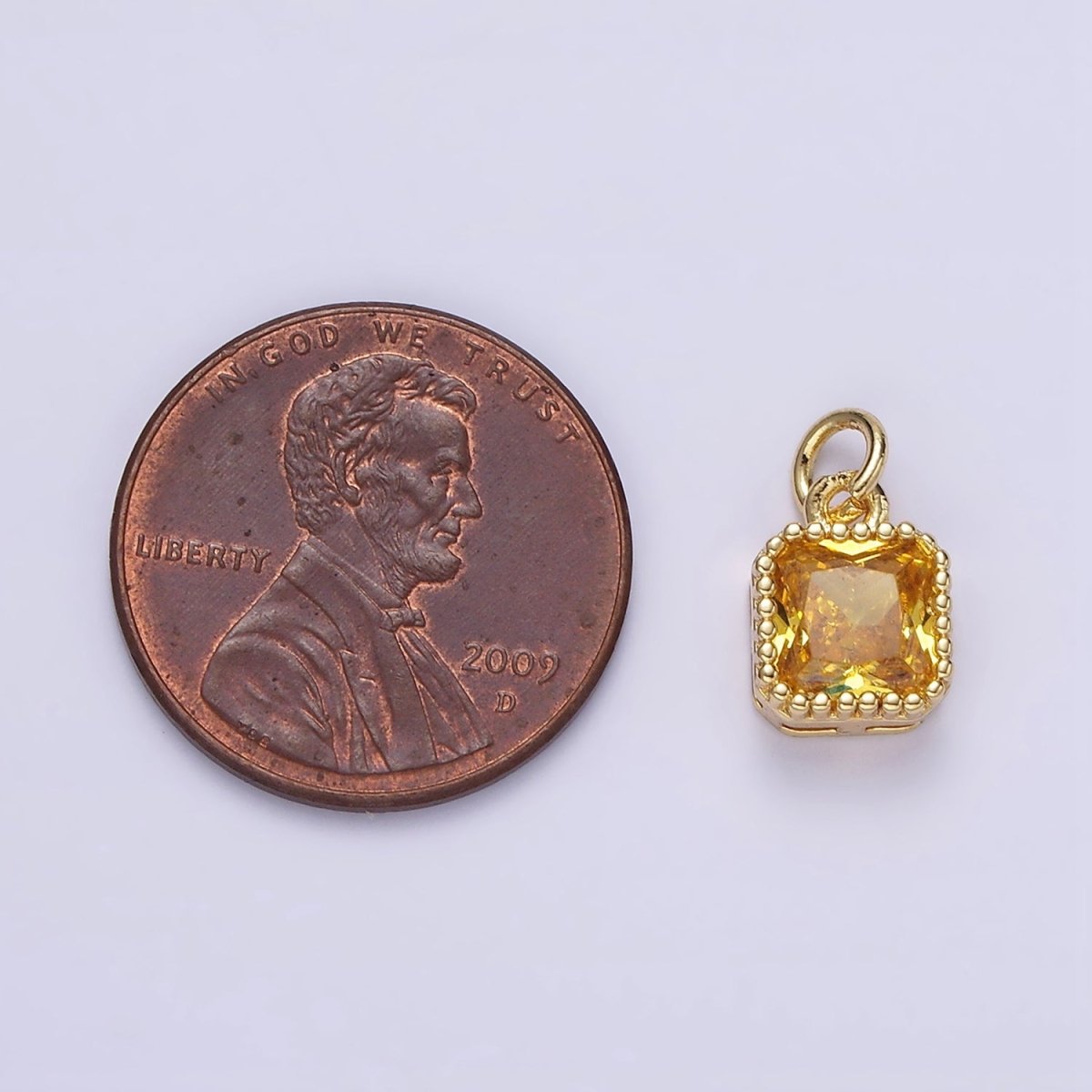 16K Gold Filled 7.5mm Multifaceted Birthstone CZ Square Personalized Charm | N1047 - N1055