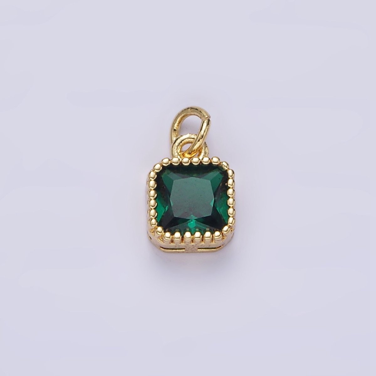 16K Gold Filled 7.5mm Multifaceted Birthstone CZ Square Personalized Charm | N1047 - N1055