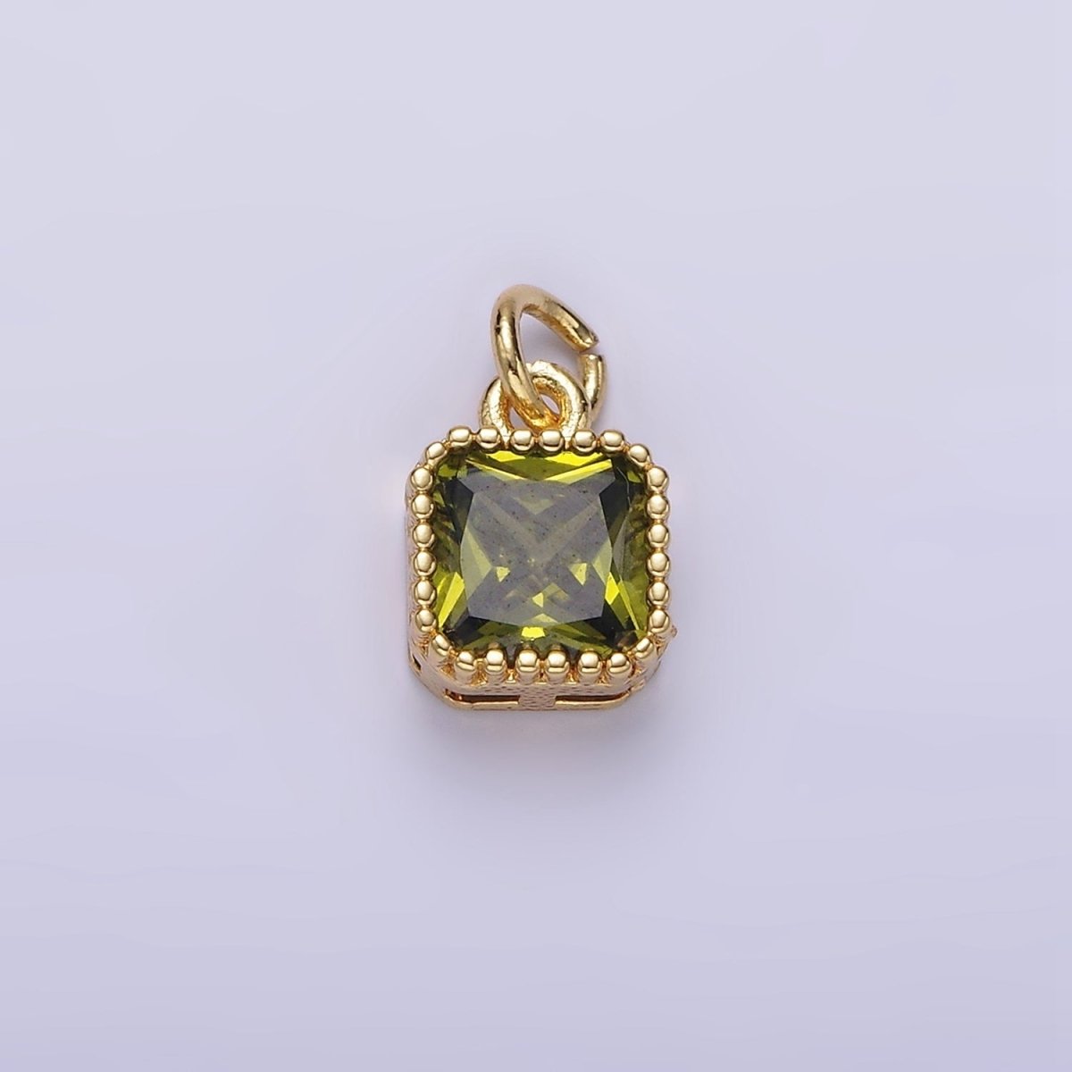 16K Gold Filled 7.5mm Multifaceted Birthstone CZ Square Personalized Charm | N1047 - N1055