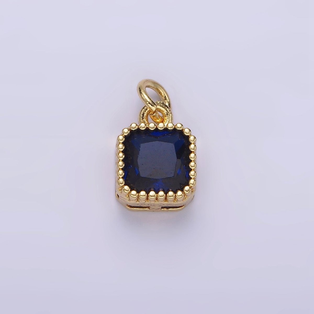 16K Gold Filled 7.5mm Multifaceted Birthstone CZ Square Personalized Charm | N1047 - N1055