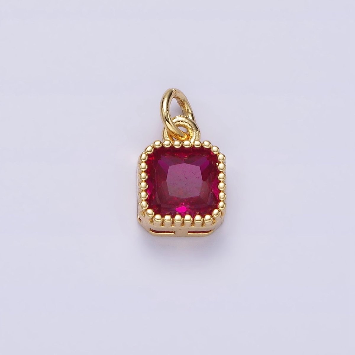 16K Gold Filled 7.5mm Multifaceted Birthstone CZ Square Personalized Charm | N1047 - N1055