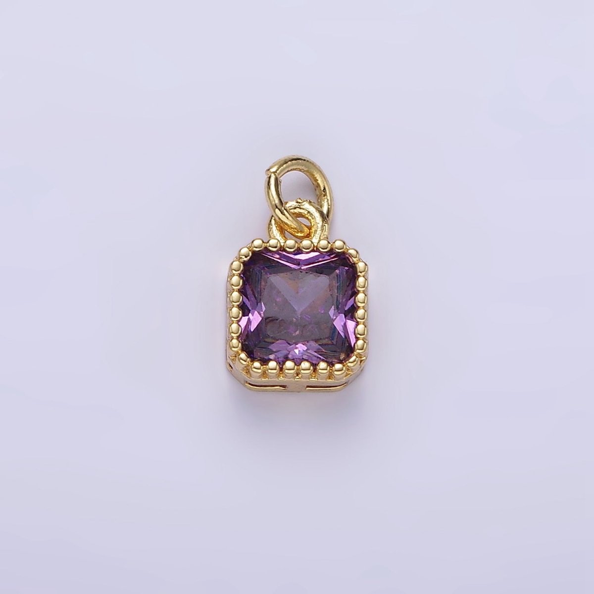 16K Gold Filled 7.5mm Multifaceted Birthstone CZ Square Personalized Charm | N1047 - N1055