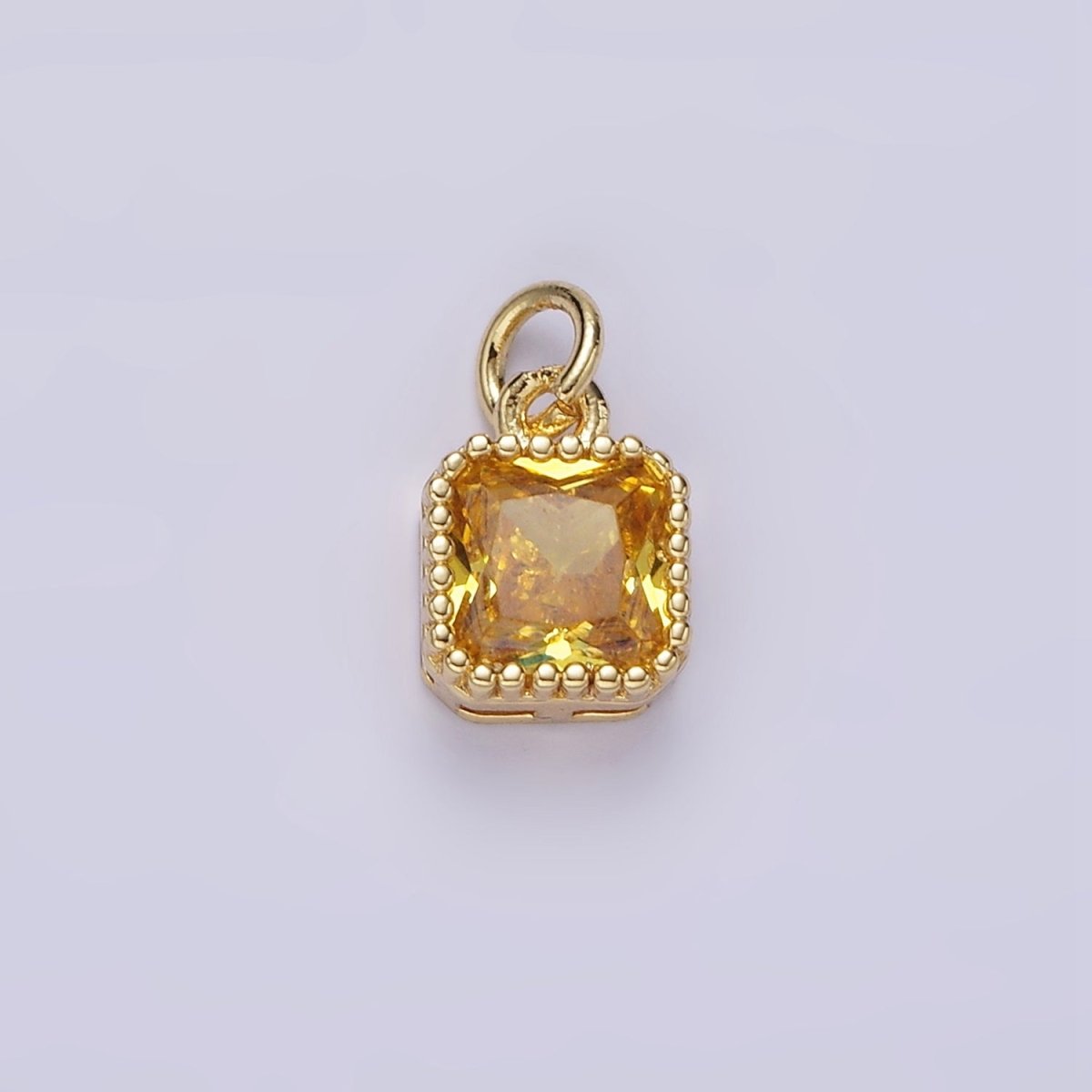 16K Gold Filled 7.5mm Multifaceted Birthstone CZ Square Personalized Charm | N1047 - N1055