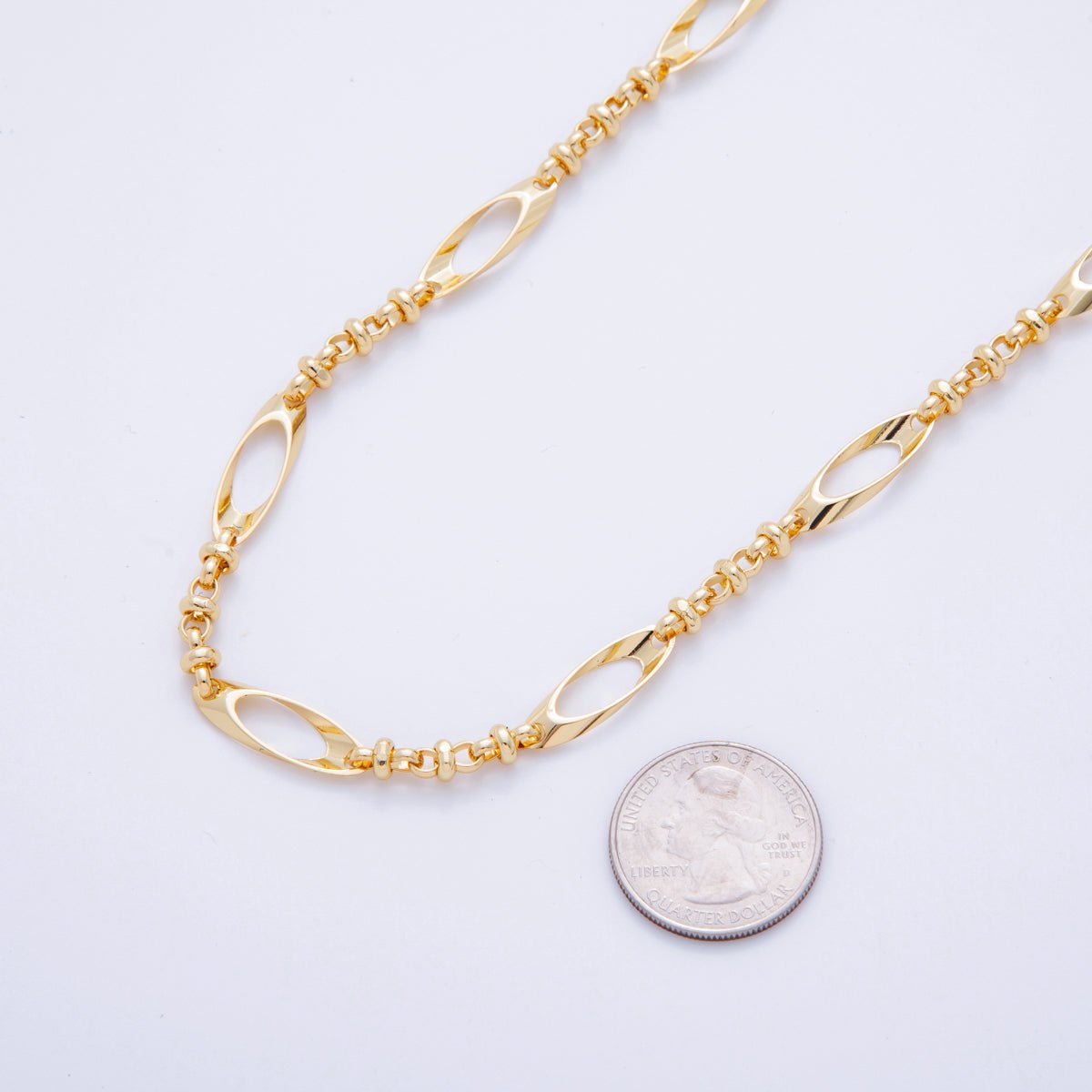 16K Gold Filled 8mm Geometric Curved Oblong Figure Eight Link Unfinished Chain by Yard | Roll - 1566 - DLUXCA