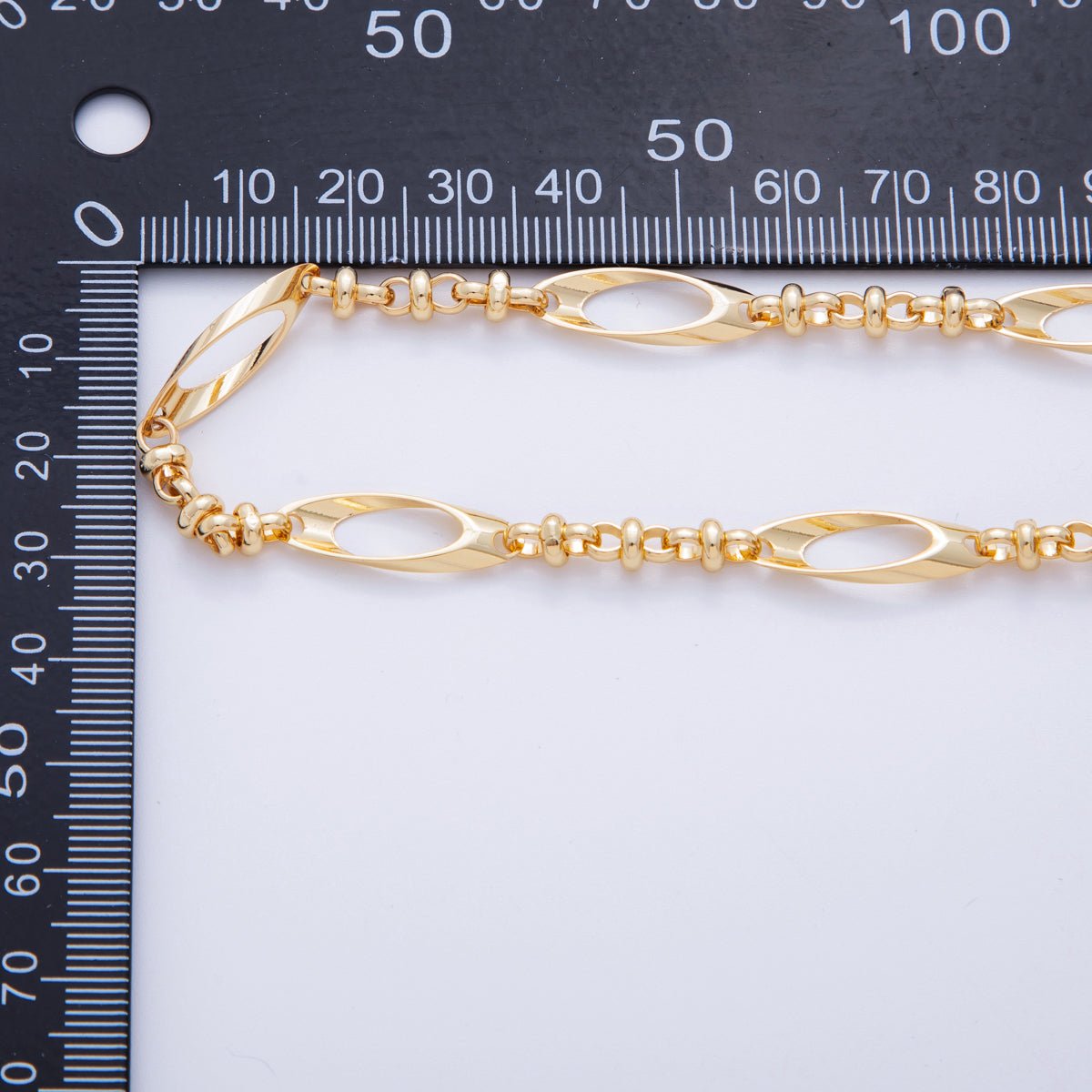 16K Gold Filled 8mm Geometric Curved Oblong Figure Eight Link Unfinished Chain by Yard | Roll - 1566 - DLUXCA