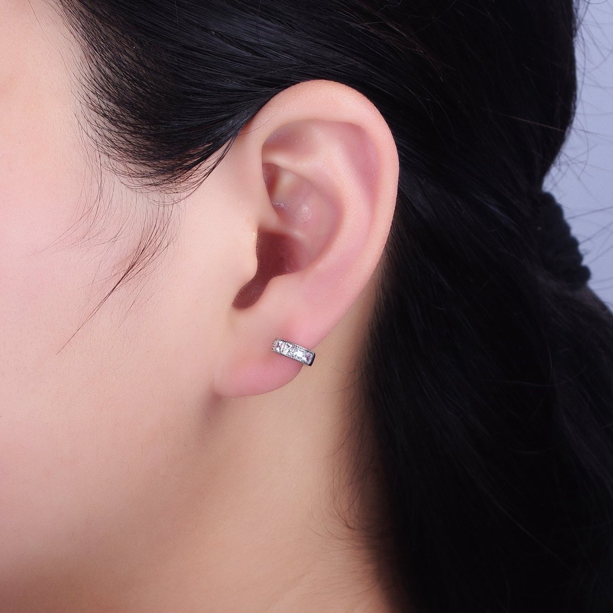 16K Gold Filled 9mm Clear Square CZ Cartilage Huggie Earrings in Gold & Silver | AB1449 AB1450