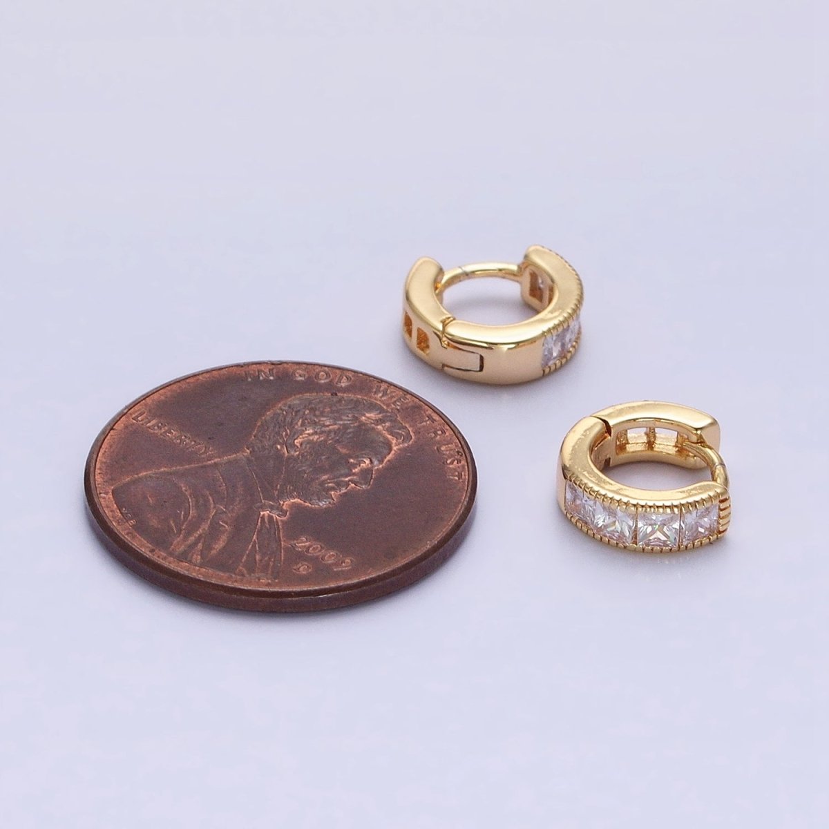 16K Gold Filled 9mm Clear Square CZ Cartilage Huggie Earrings in Gold & Silver | AB1449 AB1450