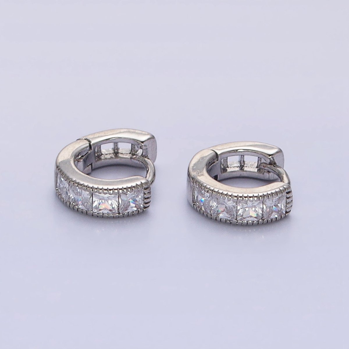 16K Gold Filled 9mm Clear Square CZ Cartilage Huggie Earrings in Gold & Silver | AB1449 AB1450
