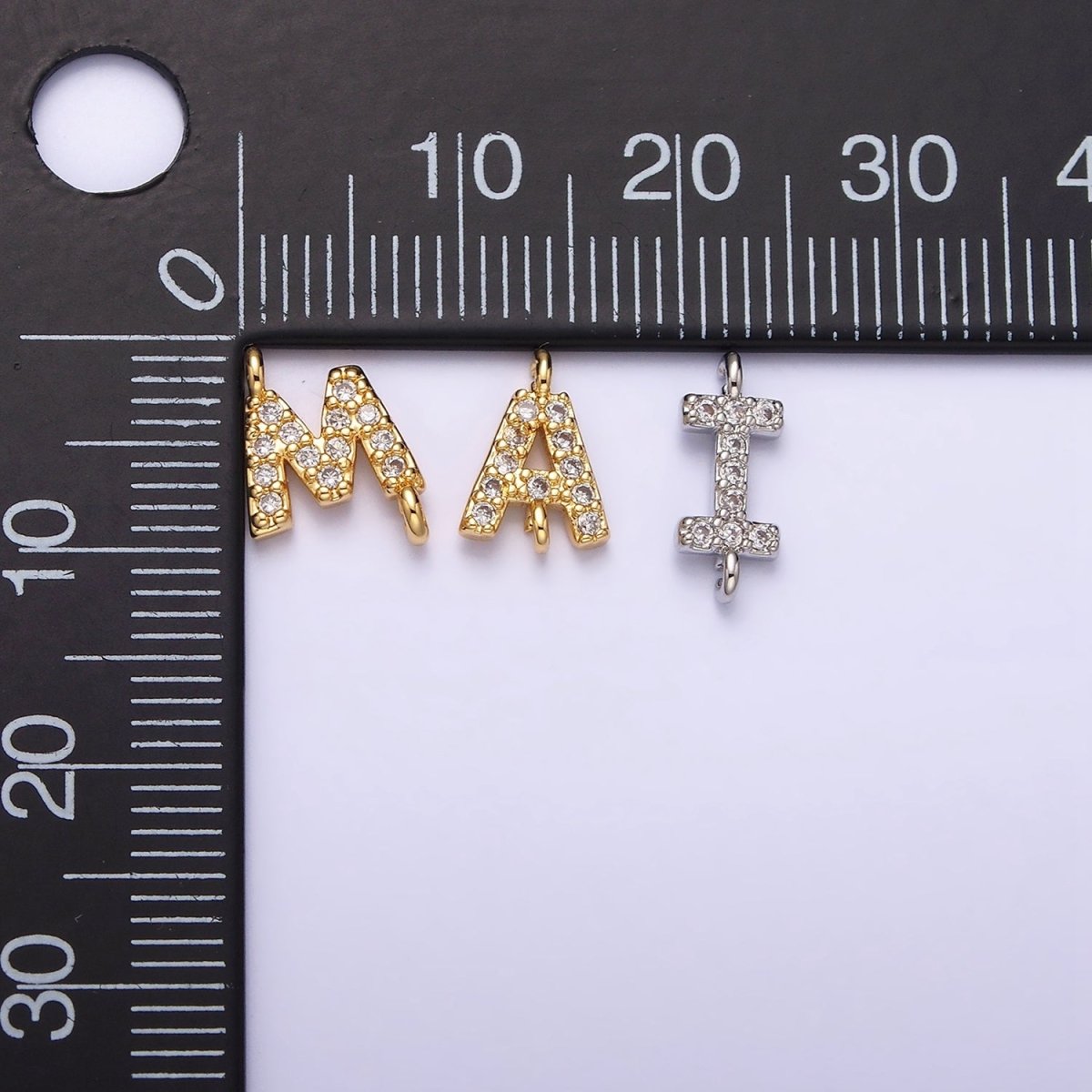 16K Gold Filled A-Z Initial Letter Micro Paved CZ Sideway Loop Personalized Jewelry For Necklace Bracelet Link Connector | A-651-A-663