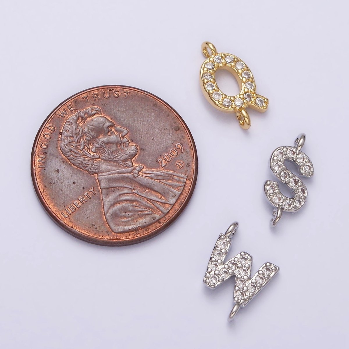 16K Gold Filled A-Z Initial Letter Micro Paved CZ Sideway Loop Personalized Jewelry For Necklace Bracelet Link Connector | A-651-A-663