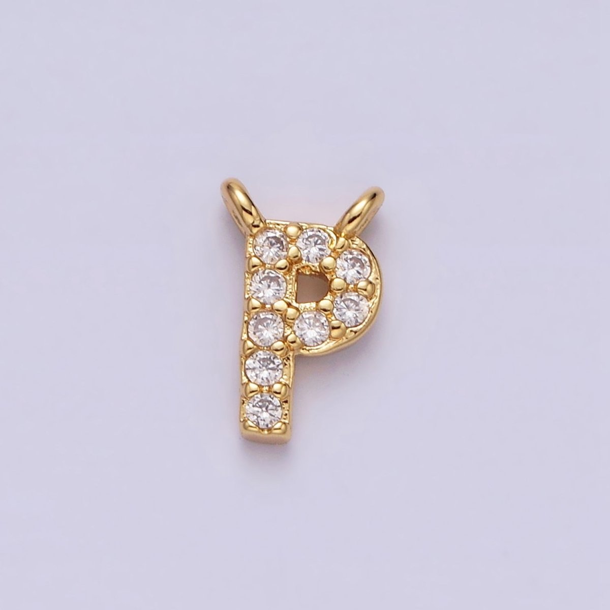 16K Gold Filled A-Z Initial Letter Micro Paved CZ Top Loop Personalized Connector | A-585-A-597