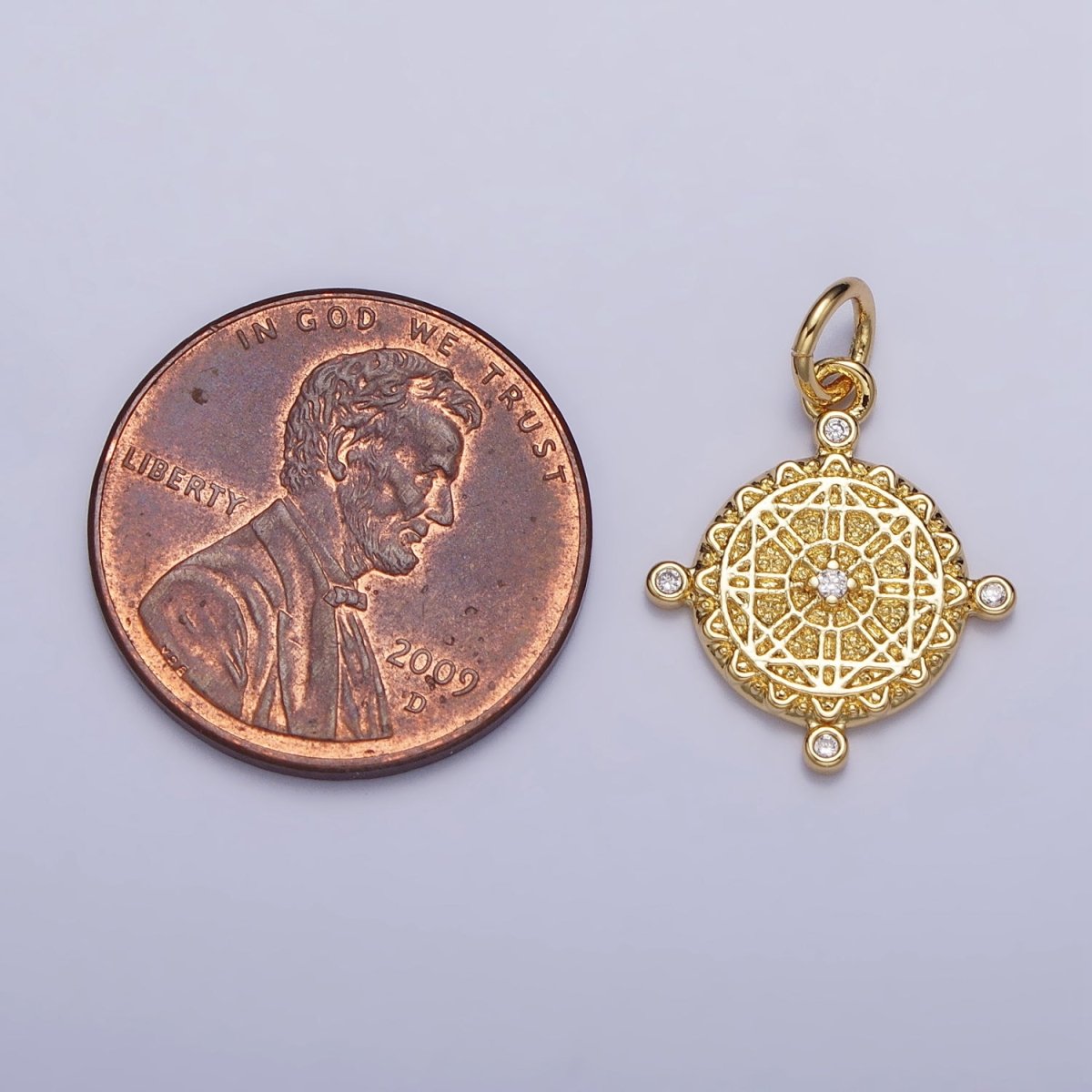 16K Gold Filled Artisan Geometric Round Dotted CZ Charm in Gold & Silver | AC1290 AC1291