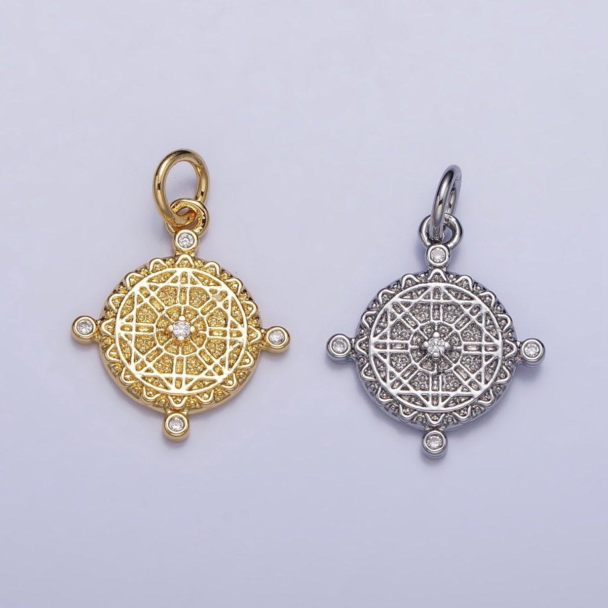 16K Gold Filled Artisan Geometric Round Dotted CZ Charm in Gold & Silver | AC1290 AC1291