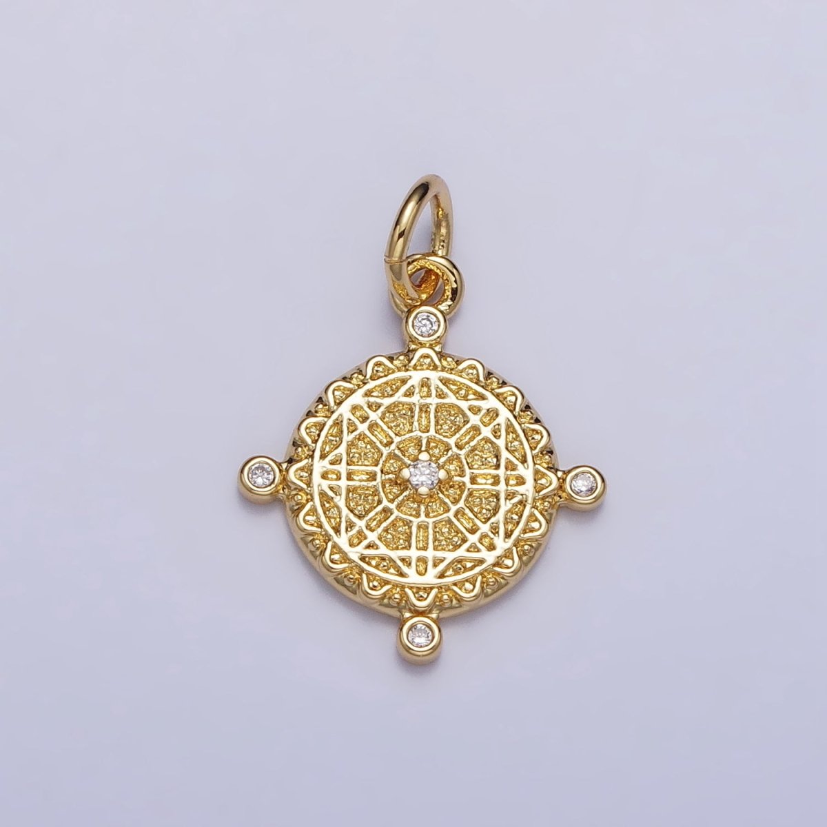 16K Gold Filled Artisan Geometric Round Dotted CZ Charm in Gold & Silver | AC1290 AC1291