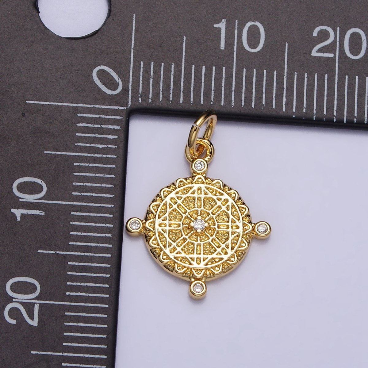 16K Gold Filled Artisan Geometric Round Dotted CZ Charm in Gold & Silver | AC1290 AC1291