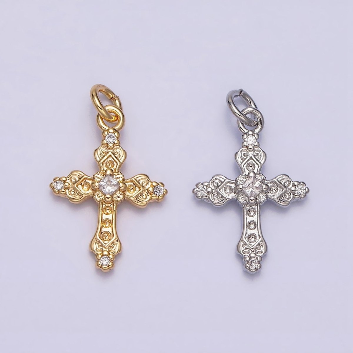 16K Gold Filled Artisan Textured Religious Cross Charm in Gold & Silver | AC1061 AC1062
