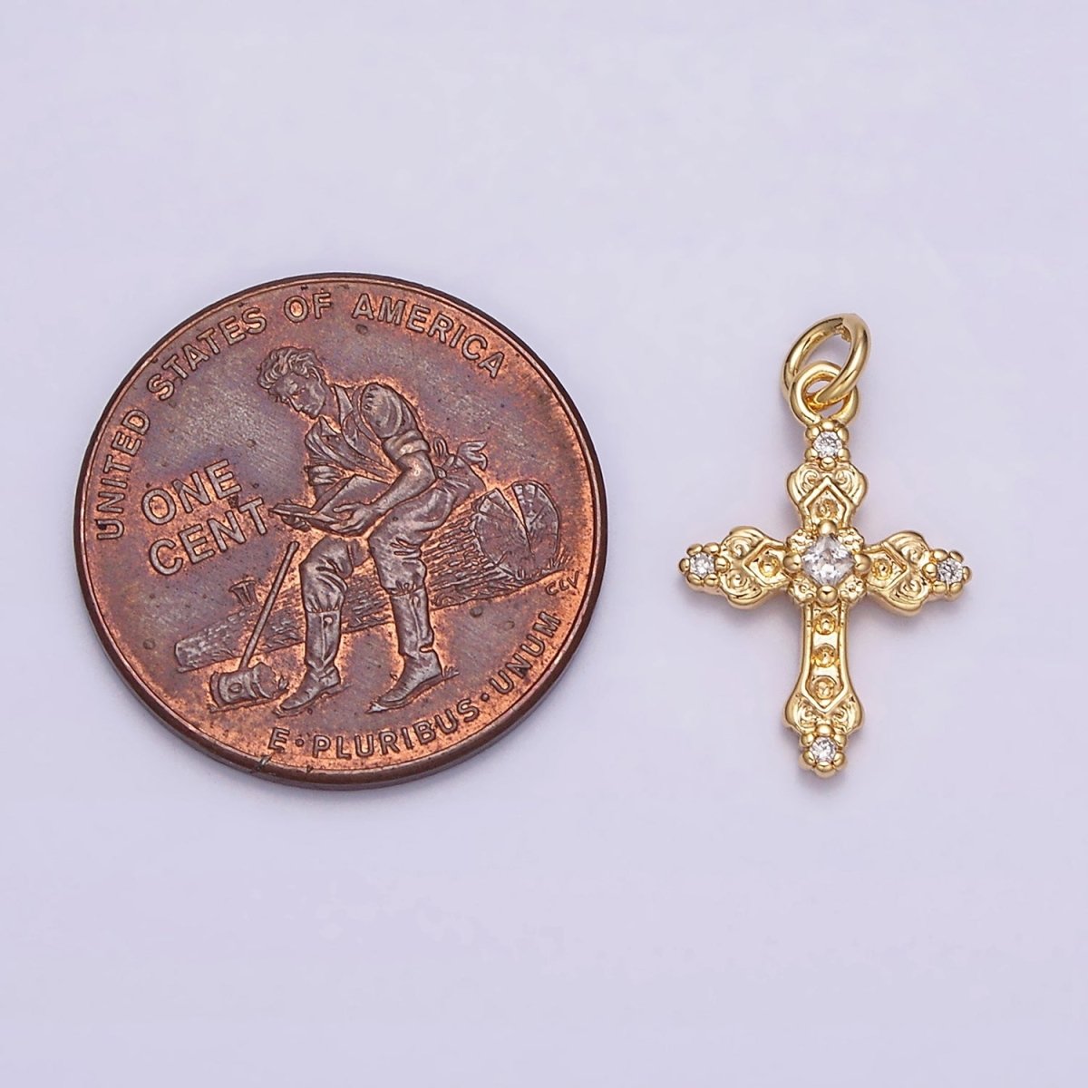 16K Gold Filled Artisan Textured Religious Cross Charm in Gold & Silver | AC1061 AC1062