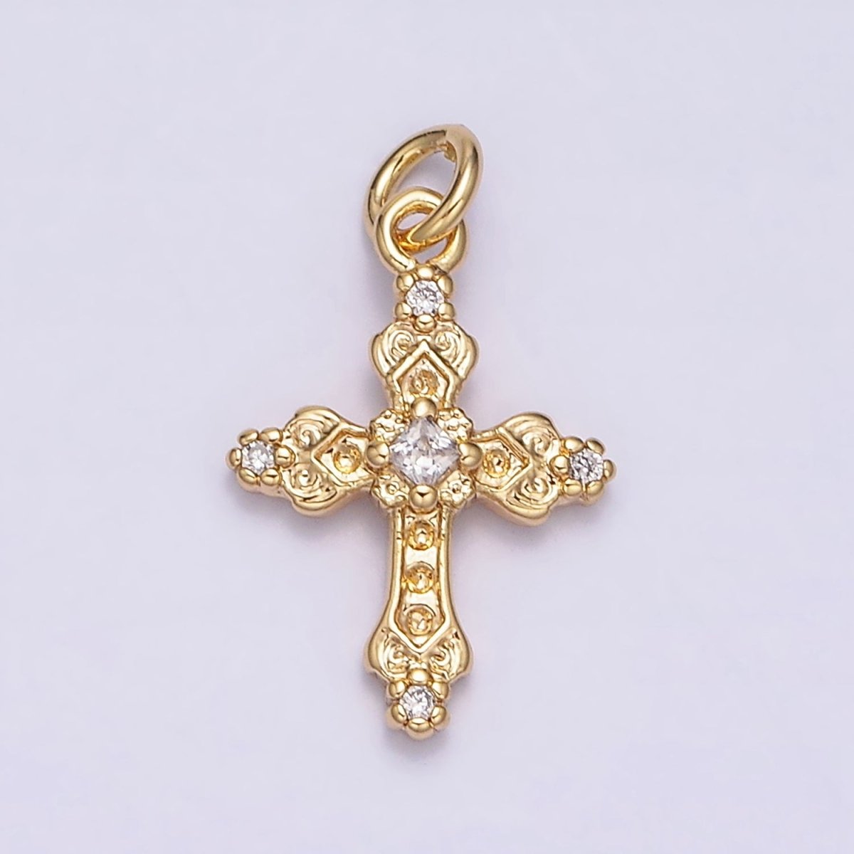 16K Gold Filled Artisan Textured Religious Cross Charm in Gold & Silver | AC1061 AC1062