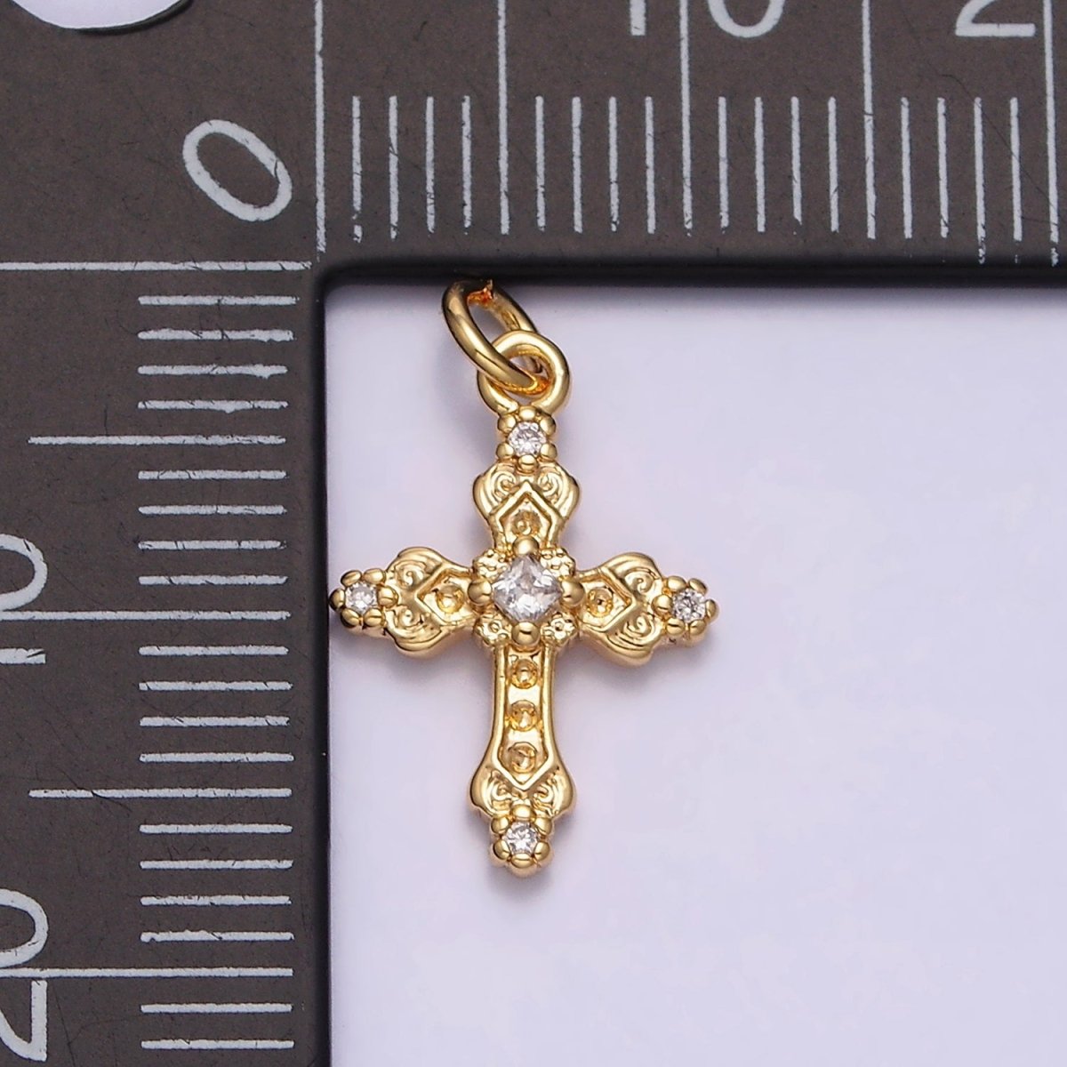 16K Gold Filled Artisan Textured Religious Cross Charm in Gold & Silver | AC1061 AC1062