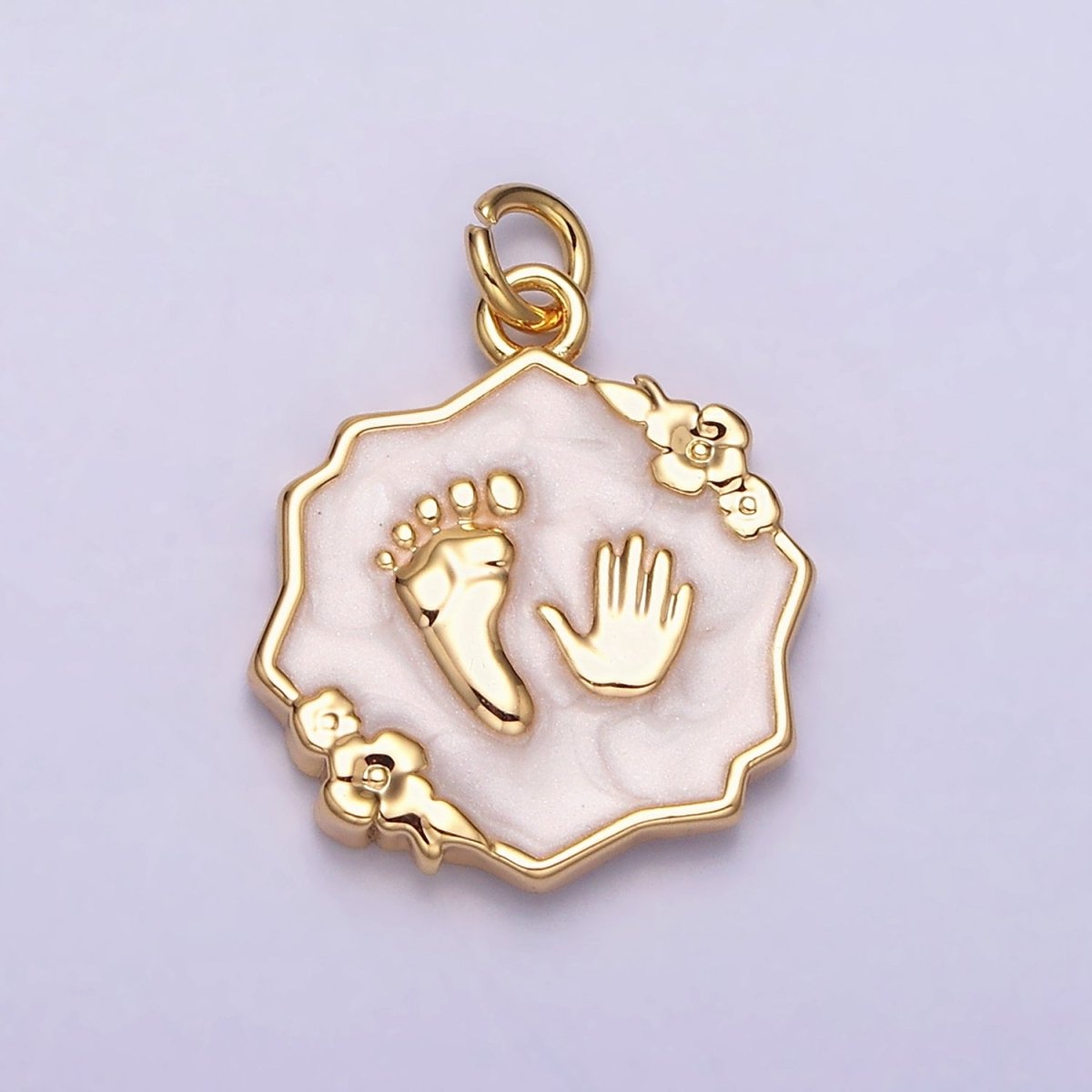 16K Gold Filled Baby Shower Hand & Feet White, Pink, Blue Sparkly Enamel Flower Charm | AC1111 - AC1116