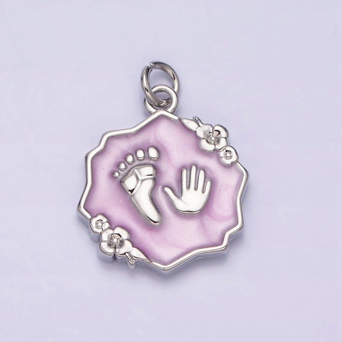 16K Gold Filled Baby Shower Hand & Feet White, Pink, Blue Sparkly Enamel Flower Charm | AC1111 - AC1116