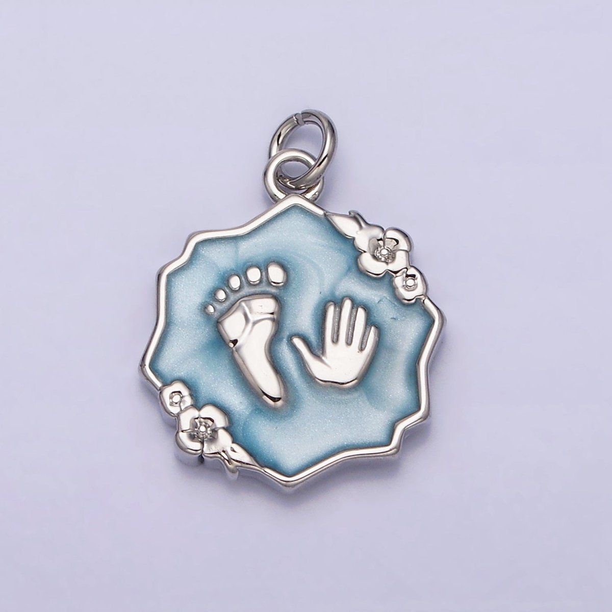 16K Gold Filled Baby Shower Hand & Feet White, Pink, Blue Sparkly Enamel Flower Charm | AC1111 - AC1116