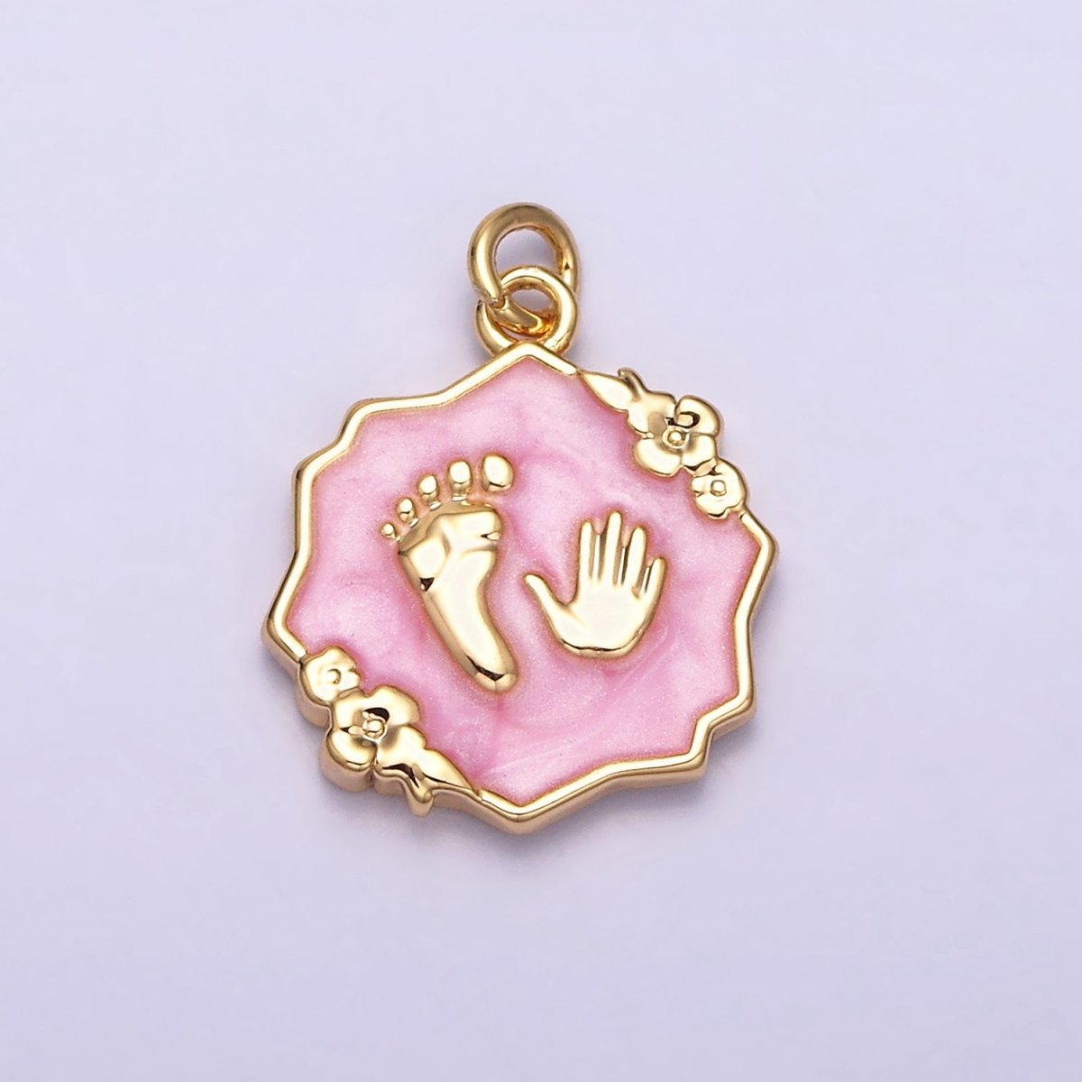 16K Gold Filled Baby Shower Hand & Feet White, Pink, Blue Sparkly Enamel Flower Charm | AC1111 - AC1116