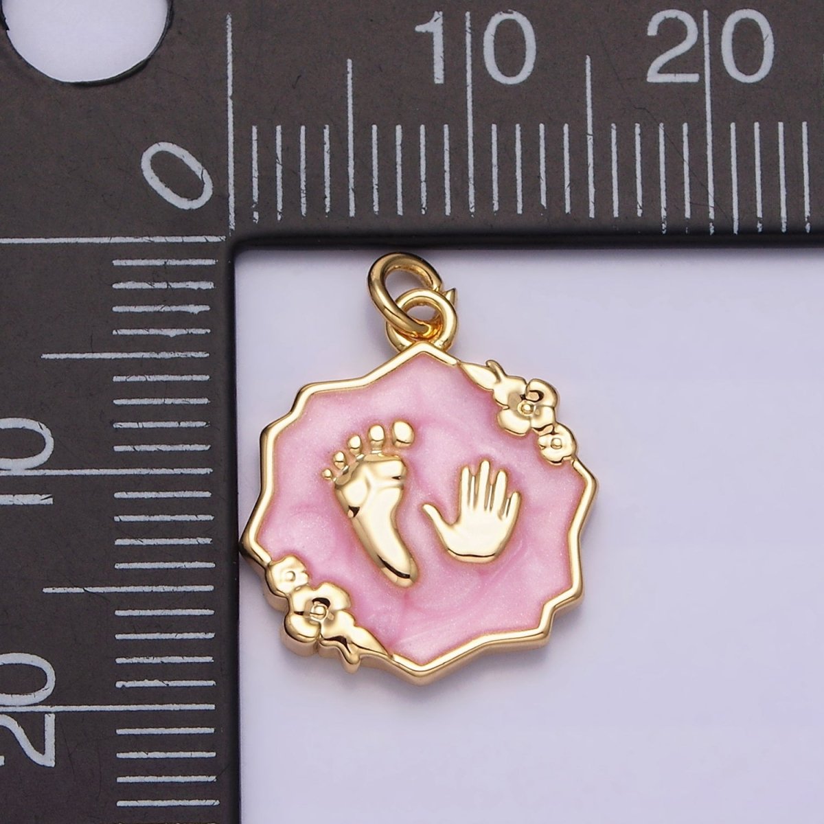 16K Gold Filled Baby Shower Hand & Feet White, Pink, Blue Sparkly Enamel Flower Charm | AC1111 - AC1116
