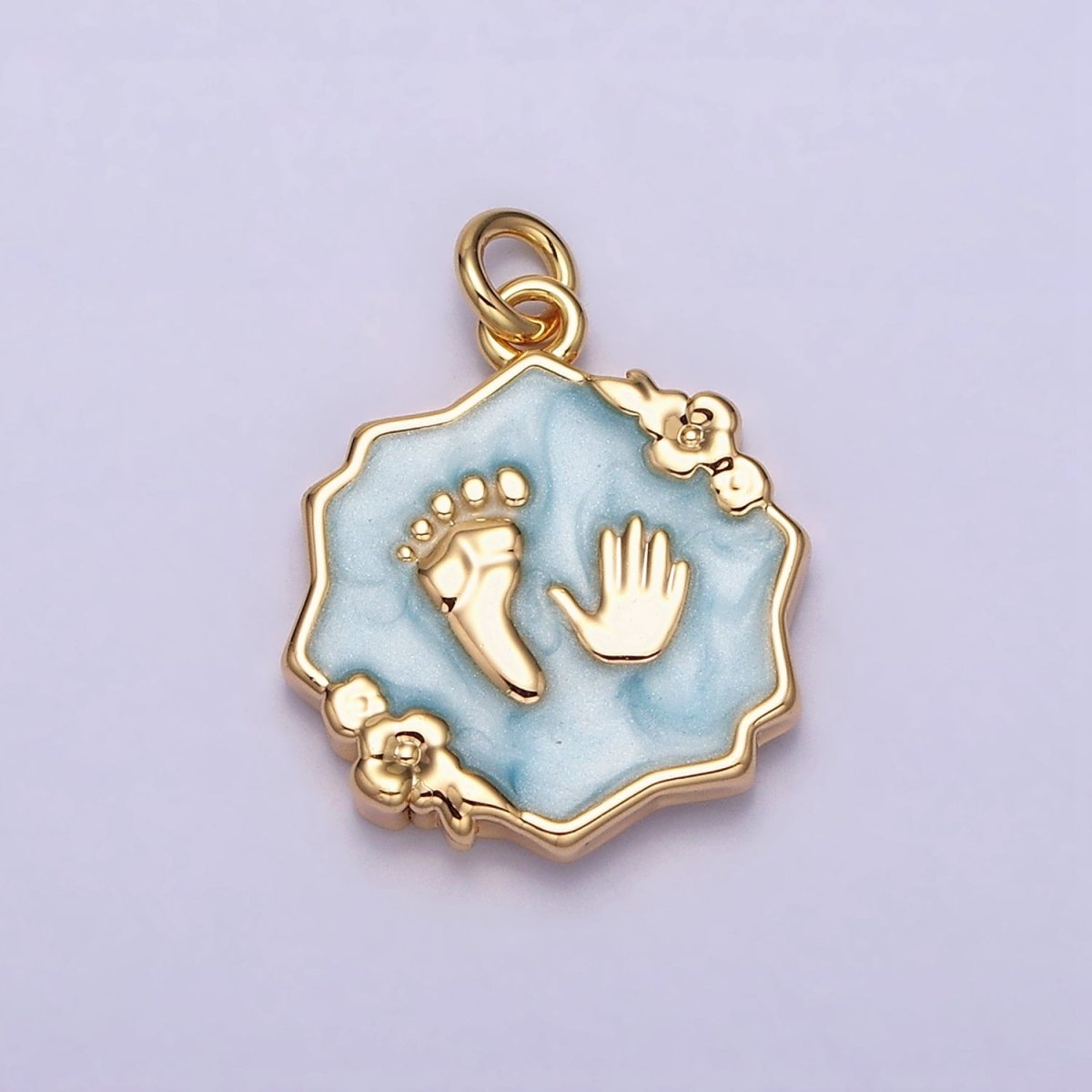 16K Gold Filled Baby Shower Hand & Feet White, Pink, Blue Sparkly Enamel Flower Charm | AC1111 - AC1116
