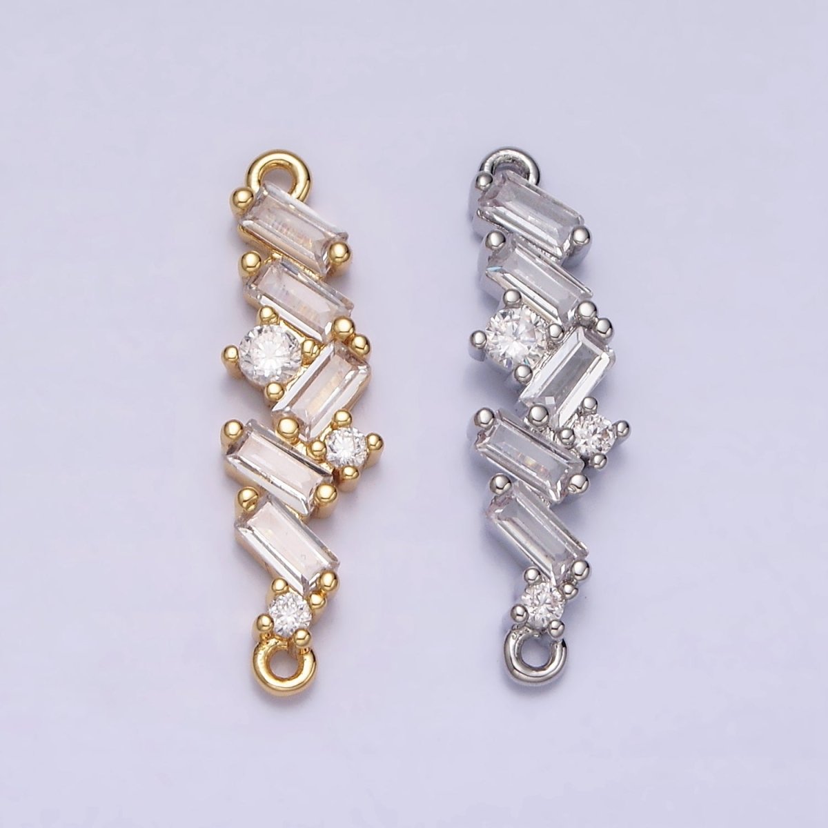 16K Gold Filled Baguette Clear CZ Zig Zag Connector in Gold & Silver | Y-908