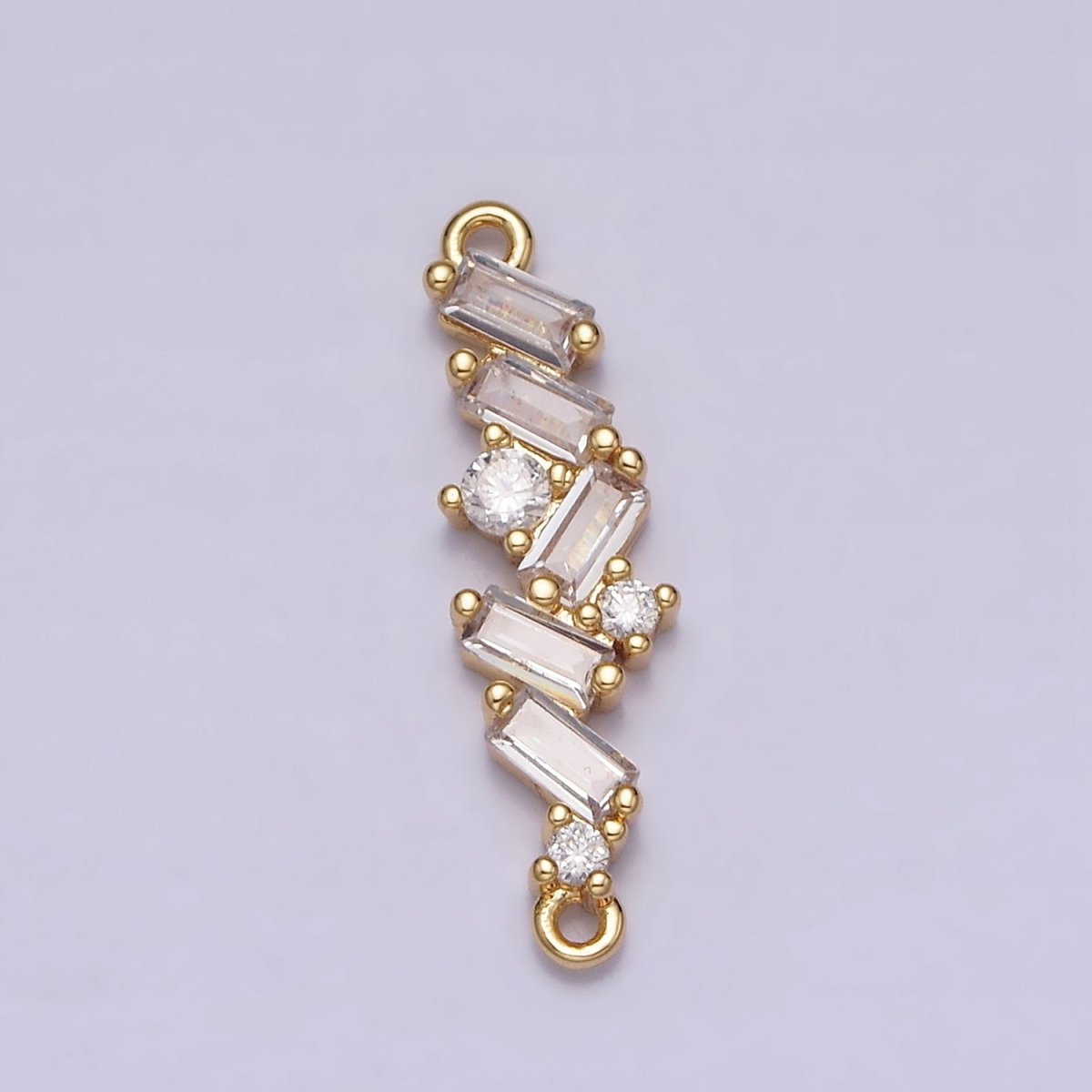 16K Gold Filled Baguette Clear CZ Zig Zag Connector in Gold & Silver | Y-908