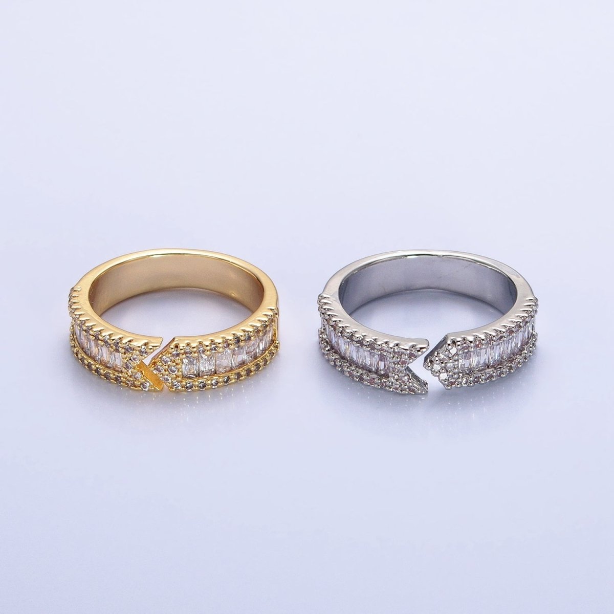 16K Gold Filled Baguette CZ Micro Paved Arrow Band Ring in Gold & Silver |  O-1921