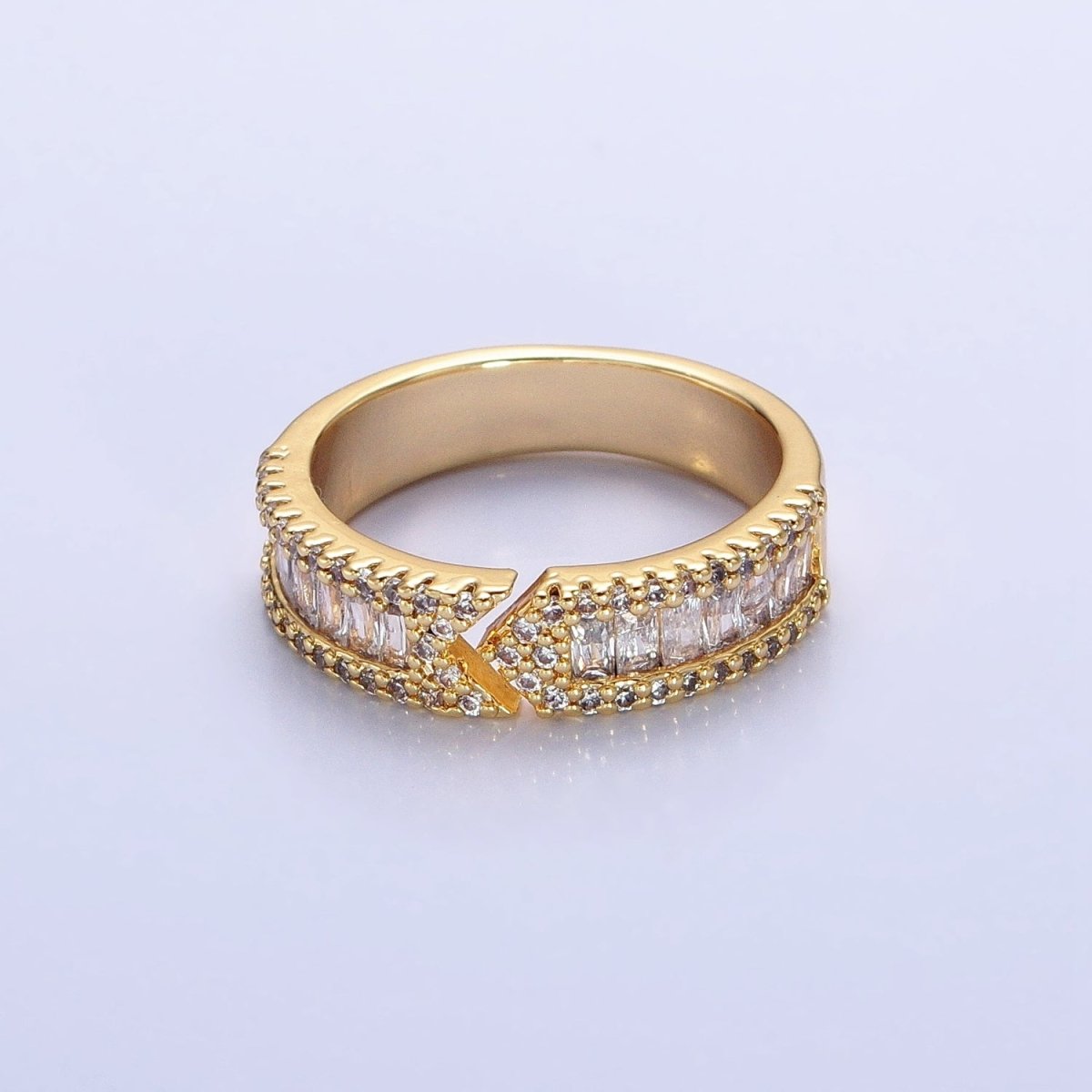 16K Gold Filled Baguette CZ Micro Paved Arrow Band Ring in Gold & Silver |  O-1921