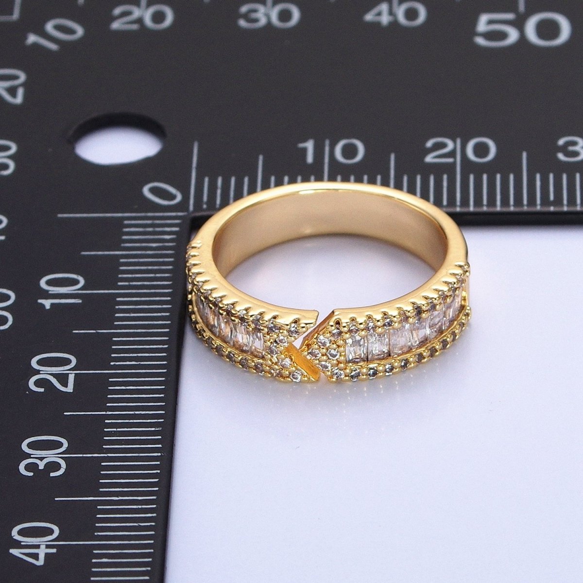 16K Gold Filled Baguette CZ Micro Paved Arrow Band Ring in Gold & Silver |  O-1921