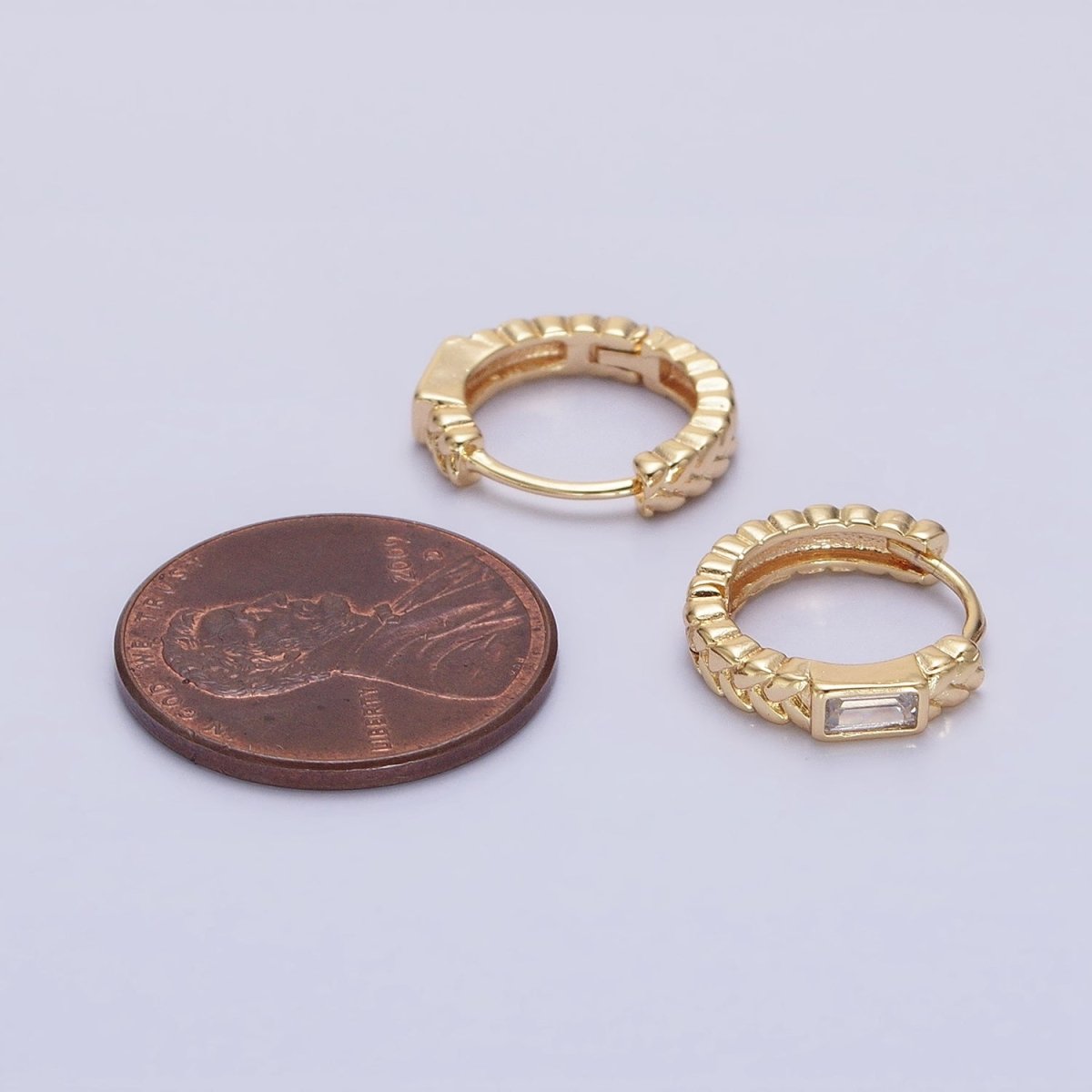 16K Gold Filled Baguette Paddy Wheat 14mm Huggie Earrings in Gold & Silver | AB1439 AB1440