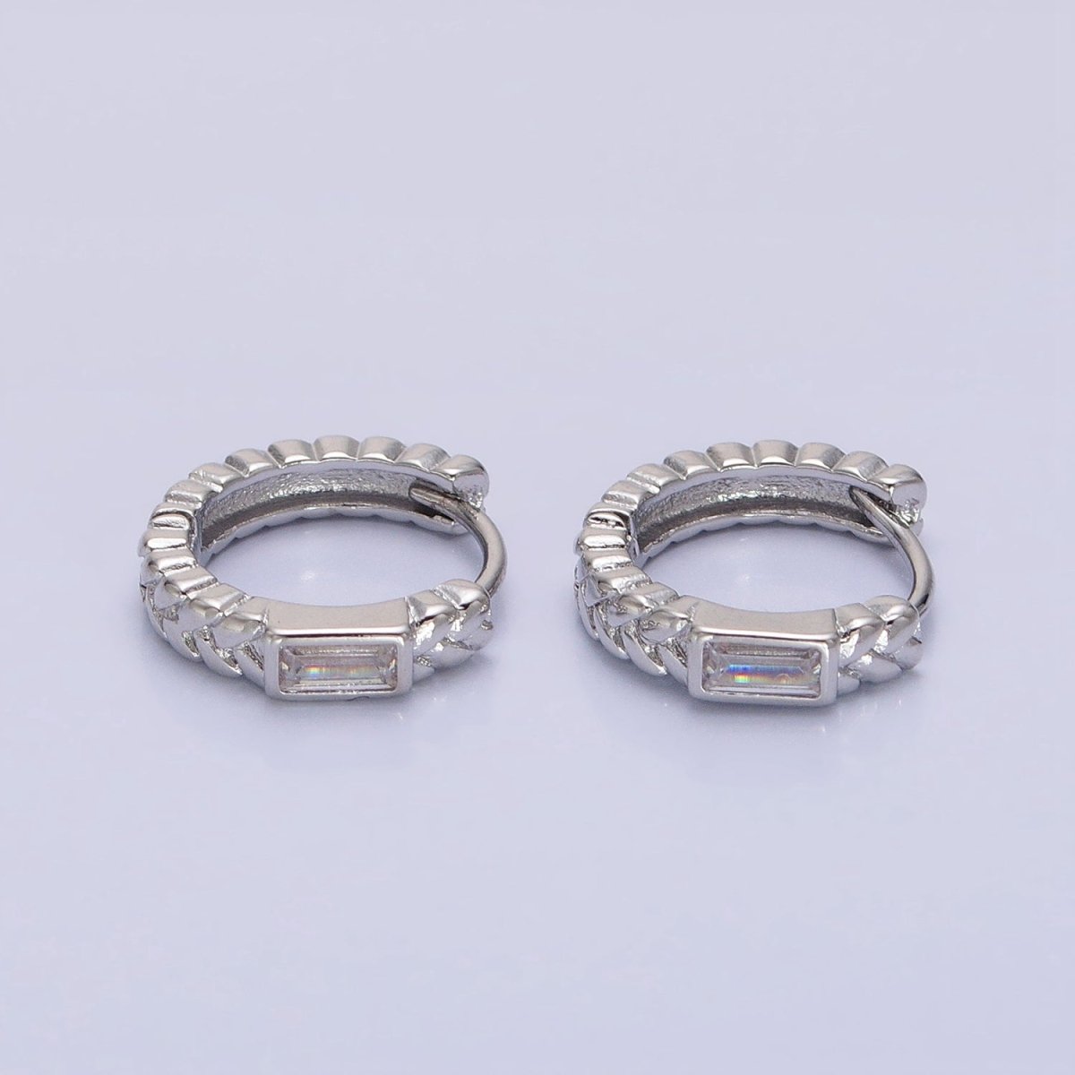 16K Gold Filled Baguette Paddy Wheat 14mm Huggie Earrings in Gold & Silver | AB1439 AB1440