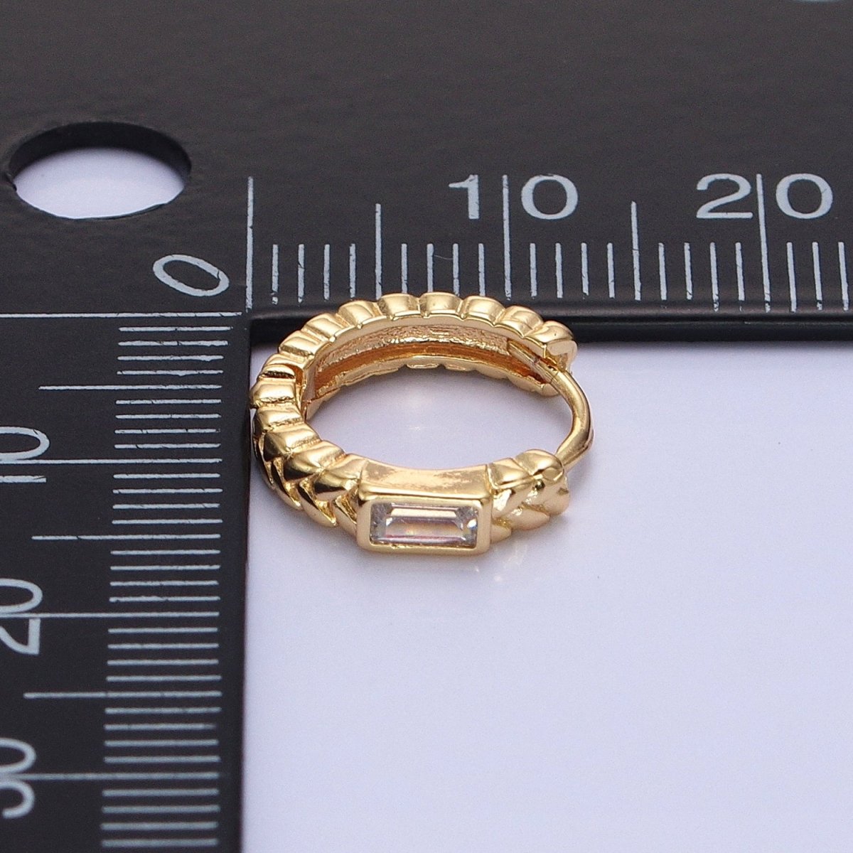 16K Gold Filled Baguette Paddy Wheat 14mm Huggie Earrings in Gold & Silver | AB1439 AB1440