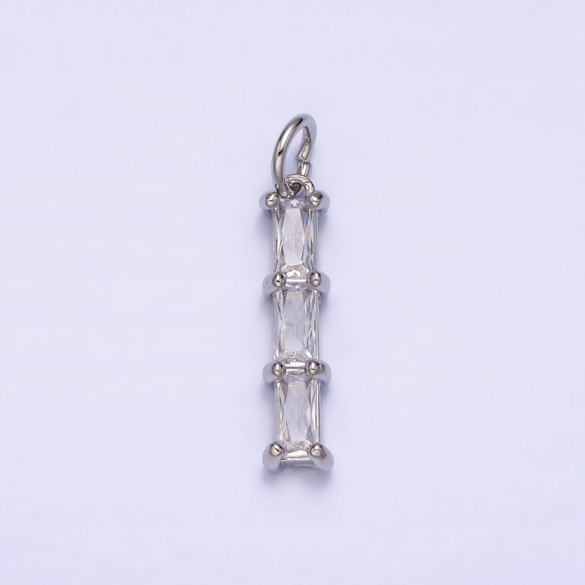 16K Gold Filled Bamboo Clear Baguette CZ Linear Lined Charm in Gold & Silver | AC1225 AC1226