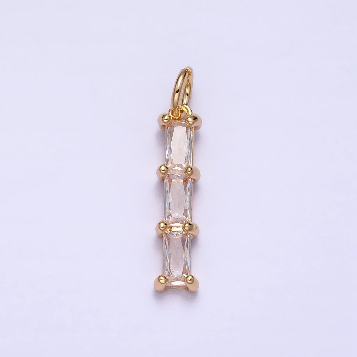16K Gold Filled Bamboo Clear Baguette CZ Linear Lined Charm in Gold & Silver | AC1225 AC1226